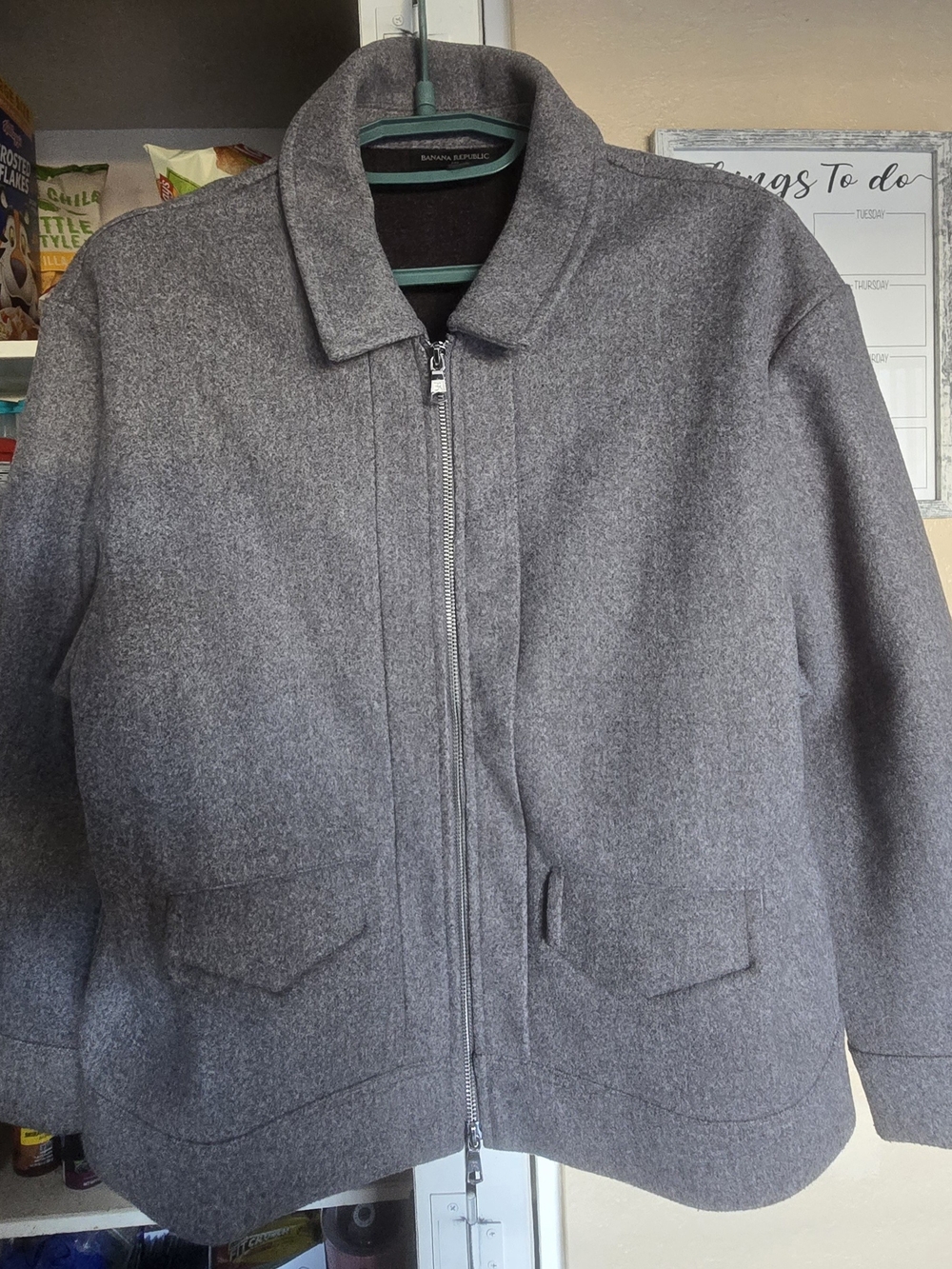 Banana Republic Men's Gray Wool-Blend Zip Pea Coat
